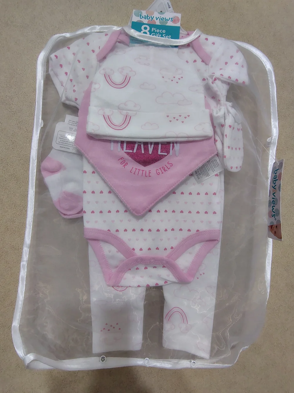 adidas Pink and White Baby Girls 5-Piece Matching Set - Hearts & Rainbows
